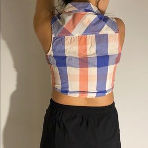 Plaid print sleeveless crop top